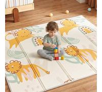 CASABEL Alfombra de Juego Evolutiva para Bebé 180×150 cm, Plegable, Impermeable y Gruesa, Diseño León, Gran Tamaño, Suave y Colorida, Alfombra Compacta de Fácil Almacenamiento