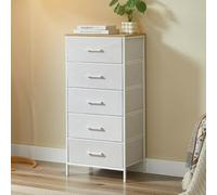 CASABEL cómoda alta y estrecha blanca, 5 cajones de tela rígida, metal blanco y tablero, 45x30x94cm, cajonera para dormitorio, salón, recibidor o pasillo, sinfonier funcional y práctico