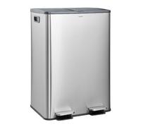 CASABEL Cubo de Basura Selectiva 60L - 2 x 30 Litros, Compartimentos Dobles 2x30L, Acero Inoxidable Cepillado, Papelera de Reciclaje Rectangular con Pedales, Anti Trazas, Anti Olores, Empresa Francesa