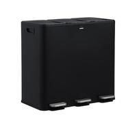 CASABEL Cubos de Basura de Reciclaje 60 L, Sistema de Basura Reciclaje 3 x 20 L Acero Inoxidable, Cubo con Pedal, Antihuellas y Antiolores, Negro