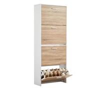 CASABEL Mueble Zapatero Estrecho de 4 Abatibles para 24 Pares - Madera Clara - Ideal para Recibidor - Organizador de Zapatos en Madera - Medidas 60×24x150 cm - Fácil de Montar