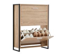 CASABEL Mueble Zapatero - Zapatero Madera Grande con Capacidad para 12 Pares, 23.5 x 63 x 83cm, MDF y Hierro, Marco Metálico Reforzado, Placa Intermedia Removible, Instalación Rápida