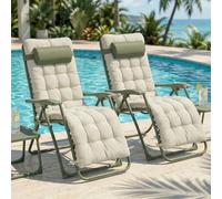 CASABEL Sillon Relax Reclinable, 2 Sillas con Cojin Plegables para Jardin, Terraza Exterior o Camping, Silla Plegable Camping con Armazon de Acero y Tejido Textilene Resistente, Verde Salvia