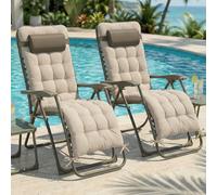 CASABEL Sillon Relax Reclinable, 2 Sillas con Cojin Plegables para Jardin, Terraza Exterior o Camping, Silla Plegable Camping con Armazon de Acero y Tejido Textilene Resistente, Color Topo