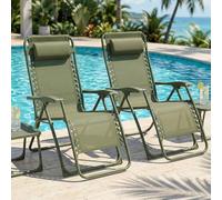 CASABEL Sillon Relax Reclinable, 2 Sillas Plegables para Jardin, Terraza Exterior o Camping, Silla Plegable Camping con Armazon de Acero y Tejido Textilene Resistente, Verde Salvia
