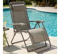 CASABEL Sillon Relax Reclinable Gravedad Cero Plegable, Silla Plegable para Jardín, Terraza Exterior o Camping, con Armazón de Acero y Tejido Textilene Resistente, Color Topo