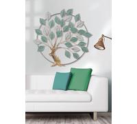 Casablanca Árbol en círculo de metal pulido dorado, verde claro blanco, redondo, 70 x 72 cm, decoración de pared