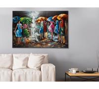 Casablanca - Cuadro decorativo para salón grande, diseño de mujeres bajo la lluvia con paraguas, rectangular, hecho a mano, multicolor, 120 x 80 cm
