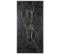Casablanca Decoración de pared en relieve, imagen grande XL con rasgos faciales, hecha a mano de metal, color dorado sobre fondo negro, 41 x 81 cm