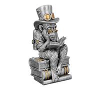 Casablanca - Escultura de diseño de mono leyendo con libros, altura de 22 cm, ancho 11 cm, plata antigua, de poliéster, decoración moderna (steampunk reading ápe)