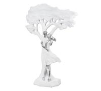 Casablanca - Escultura de Resina con Forma de árbol y Pareja, Aspecto metálico Mate, Altura 44 cm, Color Blanco