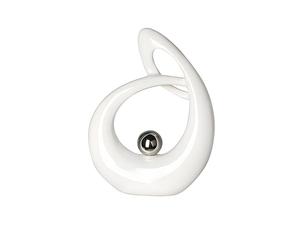 Casablanca - Escultura Life de cerámica - Escultura Blanca esmaltada en Color Blanco Plateado con Bola Plateada - Altura 22 cm
