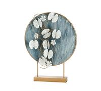Casablanca - Escultura Moderna con Flores - de Metal - Decoración de salón - Color: Dorado, Azul y Blanco - Altura 65 cm
