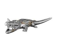 Casablanca - Figura de cocodrilo Steampunk, Resina, Plata, Ancho 60 cm, decoración, Regalo, Coleccionable, Accesorio para el hogar