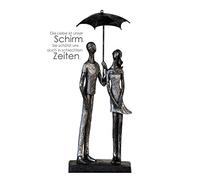 Casablanca - Figura de la Escultura de la Umbrella de Poli - Acabado Envejecido Plateado con Base Negra con Certificado y Colgante - Altura 36 cm