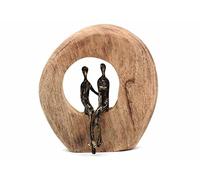 Casablanca Figura Decorativa de Escultura - Decoración de salón de Madera y Aluminio - Fabe: marrón Plata - Altura 24 cm