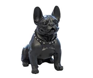 Casablanca Figura Decorativa de Perro Bulldog - Collar de Poli Negro con Tachuelas - Altura 42,5 cm