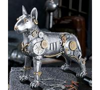 Casablanca - Figura Decorativa de Perro Pitbull con diseño Steampunk de Resina, Color Plata Antigua, Altura 29 cm