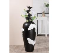 Casablanca Jarrón Decorativo Grande de Suelo, jarrón XXL con diseño de Peces Koi, jarrón de Flores de Resina, decoración de salón, Color: Negro y Blanco, Altura 73 cm