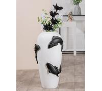 Casablanca Jarrón Decorativo Grande de Suelo, jarrón XXL con diseño de Peces Koi, jarrón de Flores de Resina, decoración de salón, Color: Blanco y Negro, Altura 73 cm