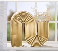 Casablanca Jarrón Decorativo Moderno con Ranuras, de Metal, jarrón Grande para Hierba de Las Pampas, decoración para salón, Regalo de cumpleaños, Color: Dorado, Ancho 45 cm