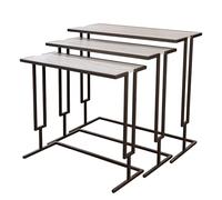 Casablanca Juego de 3 mesas auxiliares Beirut - Metal - Antracita - Mate - patrón de mármol - Rectangular - Altura 60 cm x Ancho 65 cm