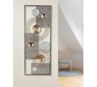 Casablanca Marrakech - Relieve de pared (metal, rectangular, 75 x 29 cm, 75 x 29 cm), diseño de círculos, color dorado, gris y blanco