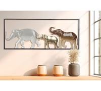 Casablanca modernes Design Relieve de pared de metal, diseño de elefante brillante, color marrón, dorado y gris, 25 x 61 x 2 cm