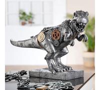 Casablanca Steampunk T-Rex Escultura de Dinosaurio, Resina, Plata, Aspecto metálico, Altura: 25 cm, Ancho: 40 cm, Profundidad: 13,5 cm, decoración, Regalo, salón, Coleccionable