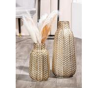 Casablanca Vaso Decorativo Grande - Moderna vasija de Metal para decoración de Hierba de Pampa del salón - Regalo de cumpleaños - Color: Oro Altura 38 cm