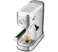 CASABREWS Cafetera Expresso y Capuccino, 20 Bares Café Expreso Manual con Manómetro, Barista Cafetera Cafe Molido, Depósito Extraíble de 1L, Portafiltros con Doble Salida y 2 Filtros, 1350W, Inox