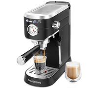 CASABREWS Cafetera Expresso y Capuccino, 20 Bares Café Expreso Manual con Manómetro, Barista Cafetera Cafe Molido, Depósito Extraíble de 1L, Portafiltros con Doble Salida y 2 Filtros, 1350W, Inox