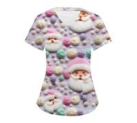 Casaca de Navidad para mujer con bonito diseño de Papá Noel, camiseta profesional para enfermería y medicina | Casaca rosa con cuello en V, Style_h02 Multicolor, L