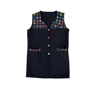 Casaca Escolar Sin Mangas Mujer Botones Multicolor Delantal Mandil Chaleco Estampado Tres Bolsillos Uniforme Maestra Peluquera Auxiliar Limpieza Cuidado Infantil Lavable - SERIE 7061 (Negro -1D, XXL)