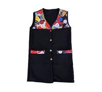 Casaca Escolar Sin Mangas Mujer Botones Multicolor Delantal Mandil Chaleco Estampado Tres Bolsillos Uniforme Maestra Peluquera Auxiliar Limpieza Cuidado Infantil Lavable - SERIE 7061 (Negro -1A, XXL)