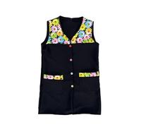 Casaca Escolar Sin Mangas Mujer Botones Multicolor Delantal Mandil Chaleco Estampado Tres Bolsillos Uniforme Maestra Peluquera Auxiliar Limpieza Cuidado Infantil Lavable - SERIE 7061 (Negro -1B, L)