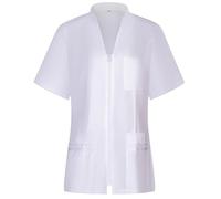 Casaca Sanitaria Mujer Cierre Cremallera Central Cuello Tirilla Manga Corta Entallada Transpirable Uniforme Profesional Farmacia Clínica Comodidad - Serie 702 (Blanco -2, 3XL)