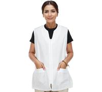 Casaca Señora Casaca Blanca para Limpieza Mujer Sin Manga con Cierre Cremallera, Uniforme Laboral Limpieza - L