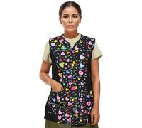 Casaca Señora Casaca con Dibujo Corazón para Limpieza Mujer Sin Manga con Cierre Botón, Uniforme Laboral Limpieza - XXXXL