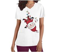 Casacas navideñas para mujer, coloridas, para enfermería, manga corta, cuello en V, camiseta, camiseta, casaca de trabajo, uniformes médicos, uniformes de enfermería, parte superior ligera con