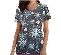 Casacas navideñas para mujer, coloridas, sin mangas, cuello de pico, camiseta, camiseta, casaca de trabajo, uniforme médico de trabajo, ropa de invierno, ropa de enfermera, con bolsillos, Negro , M