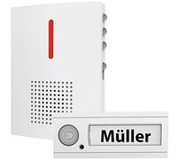 CASAcontrol Juegos de timbre - Timbre de la puerta: Timbre inalámbrico con señal de luz y sonido, Alcance de 100 m, IPX4, Blanco (diseño Campana de radio)