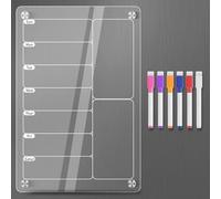 CasaCulina Pizarra magnética de acrílico semanal de menú para nevera, calendario semanal de 12 x 8 pulgadas, pizarra transparente de borrado en seco para refrigerador con 6 marcadores de colores, menú