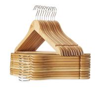 Casafield - 20 perchas de madera natural para trajes - Madera de loto de primera calidad con muescas y gancho giratorio cromado para ropa de vest