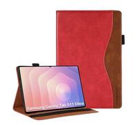 CASAFUNY Funda para Samsung Galaxy Tab S11 Ultra 2025 de 14,6 Pulgadas SM-X930/X936B Funda de PU Cuero con Soporte de S-Pen Trasera para Samsung Galaxy Tab S11 Ultra, Rojo