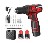 Casals - Taladro Atornillador Percutor 12V |1400 RPM| 2 Baterías |2.0 Ah Batería Larga Duración | Gatillo Electrónico | 15 Brocas + 9 Llaves + 2 Puntas + Eje Flexible + Adaptador Hexagonal + Maletín