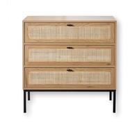 Casâme Cómoda 3 Cajones Efecto Madera con Rejilla De Ratán L80 X P39 Cm - Jaya