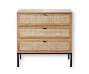 Casâme Cómoda 3 Cajones Efecto Madera con Rejilla De Ratán L80 X P39 Cm - Jaya