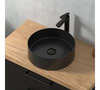 CASAMO Lavabo negro, redondo, pequeño lavabo de mano en diseño elegante y fácil de limpiar para baño y aseo de invitados (negro mate, 39,5 x 39,5 x 13 cm)
