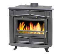 CasaNovae24 PLAMEN Glas Franklin, estufa de leña de hierro fundido, 11 kW, Clase energética A, Ø 150 mm, Negro